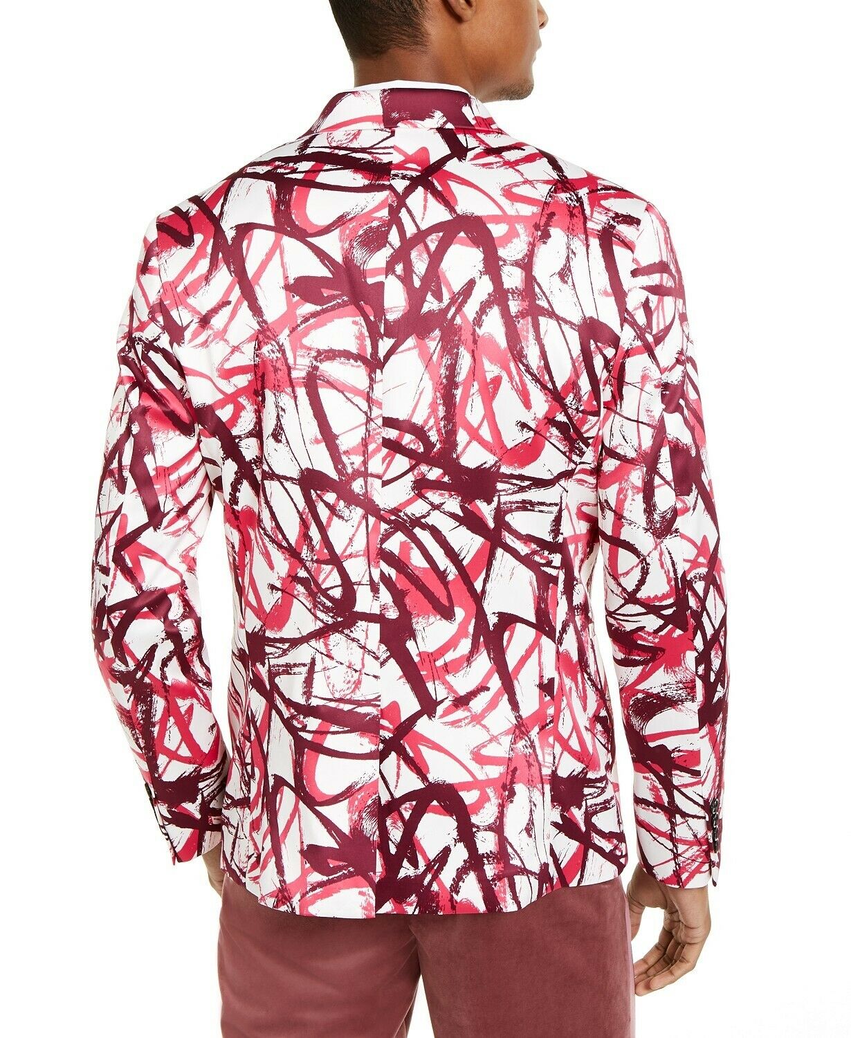 INC Mens Sport Coat Pink White Size 2XL Abstract Neil Slim Fit Scuba $149 #248