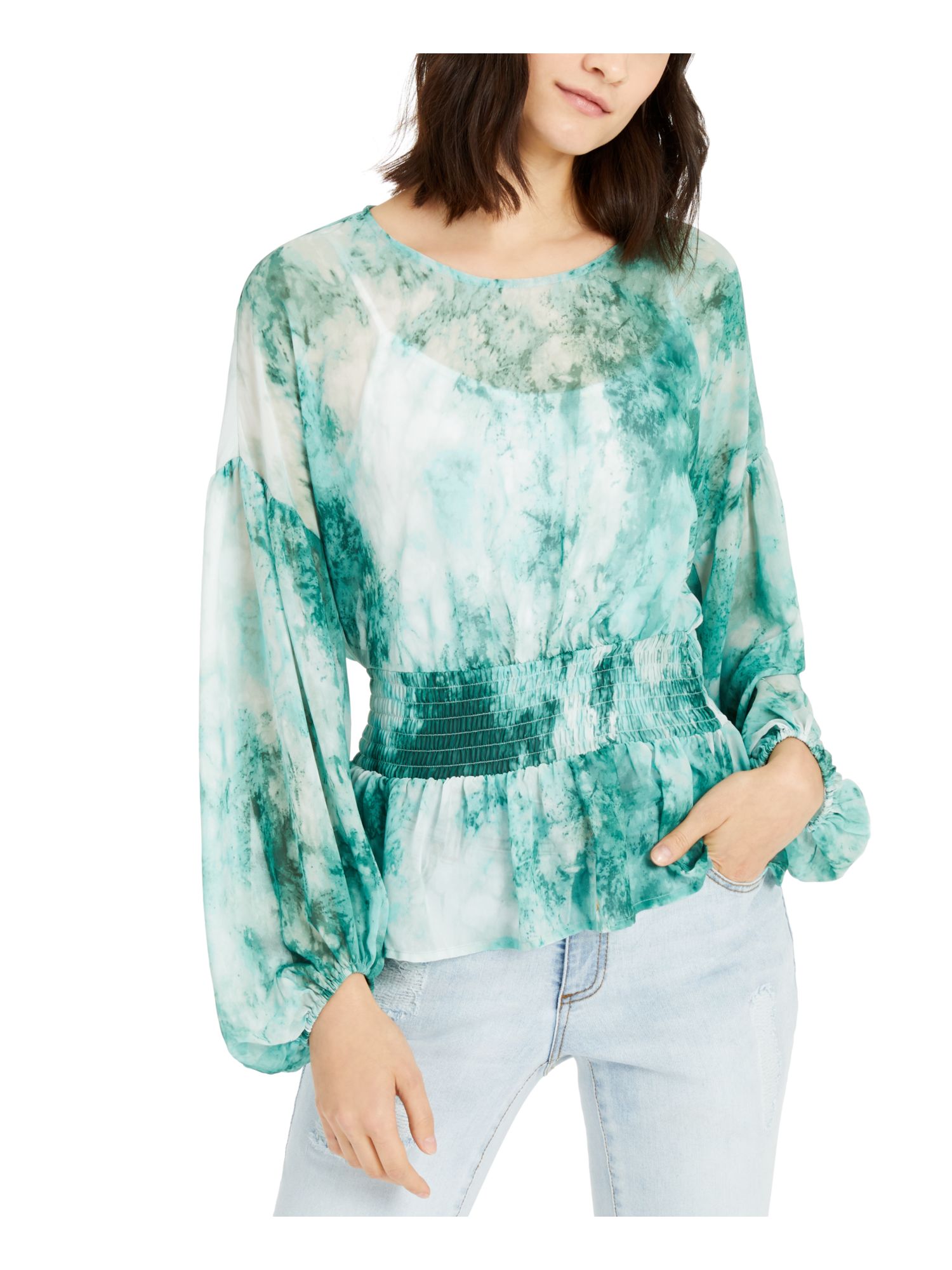INC Womens Green Tie Dye Long Sleeve 