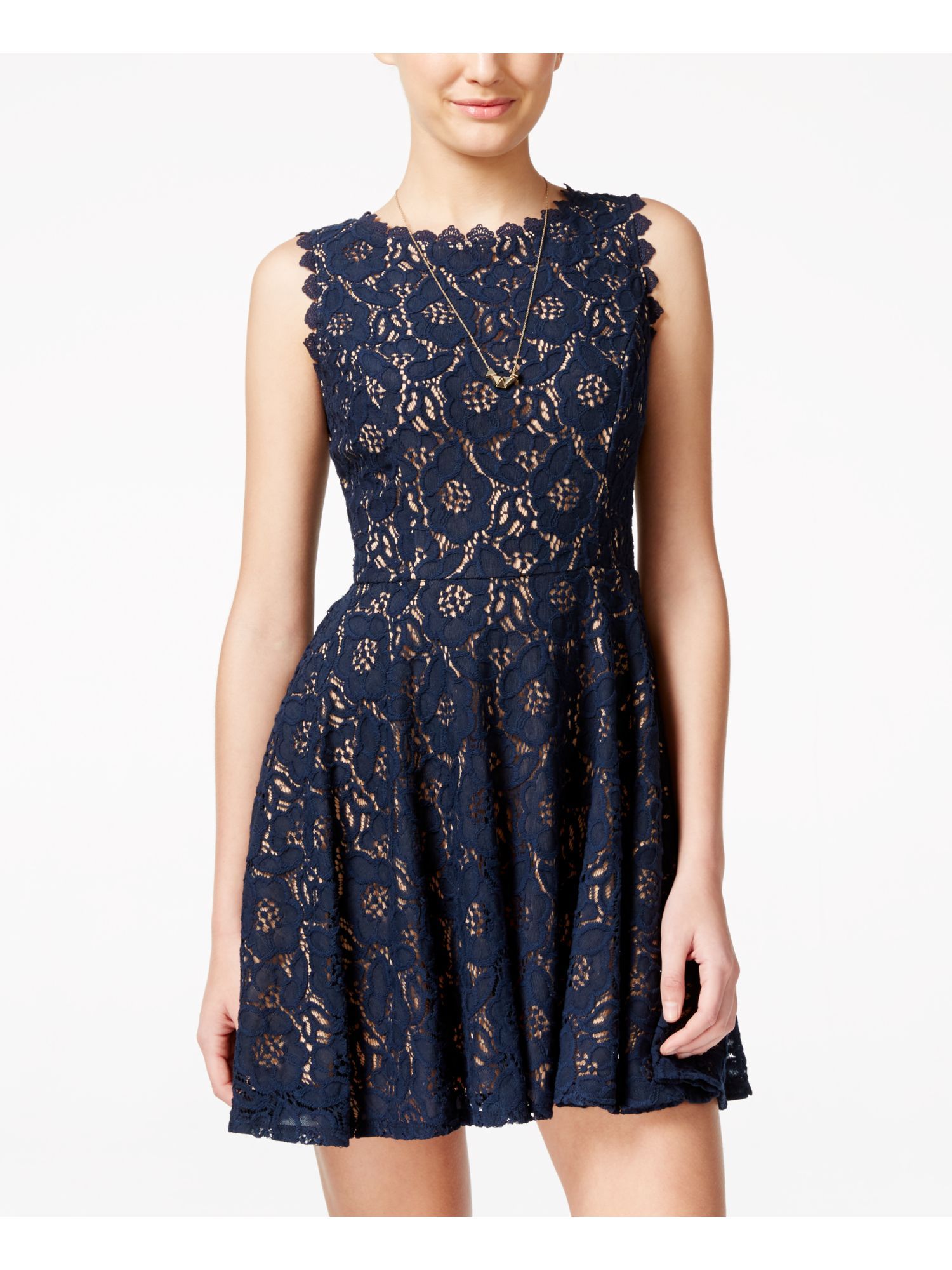CITY STUDIO Womens Navy Lace Sleeveless 