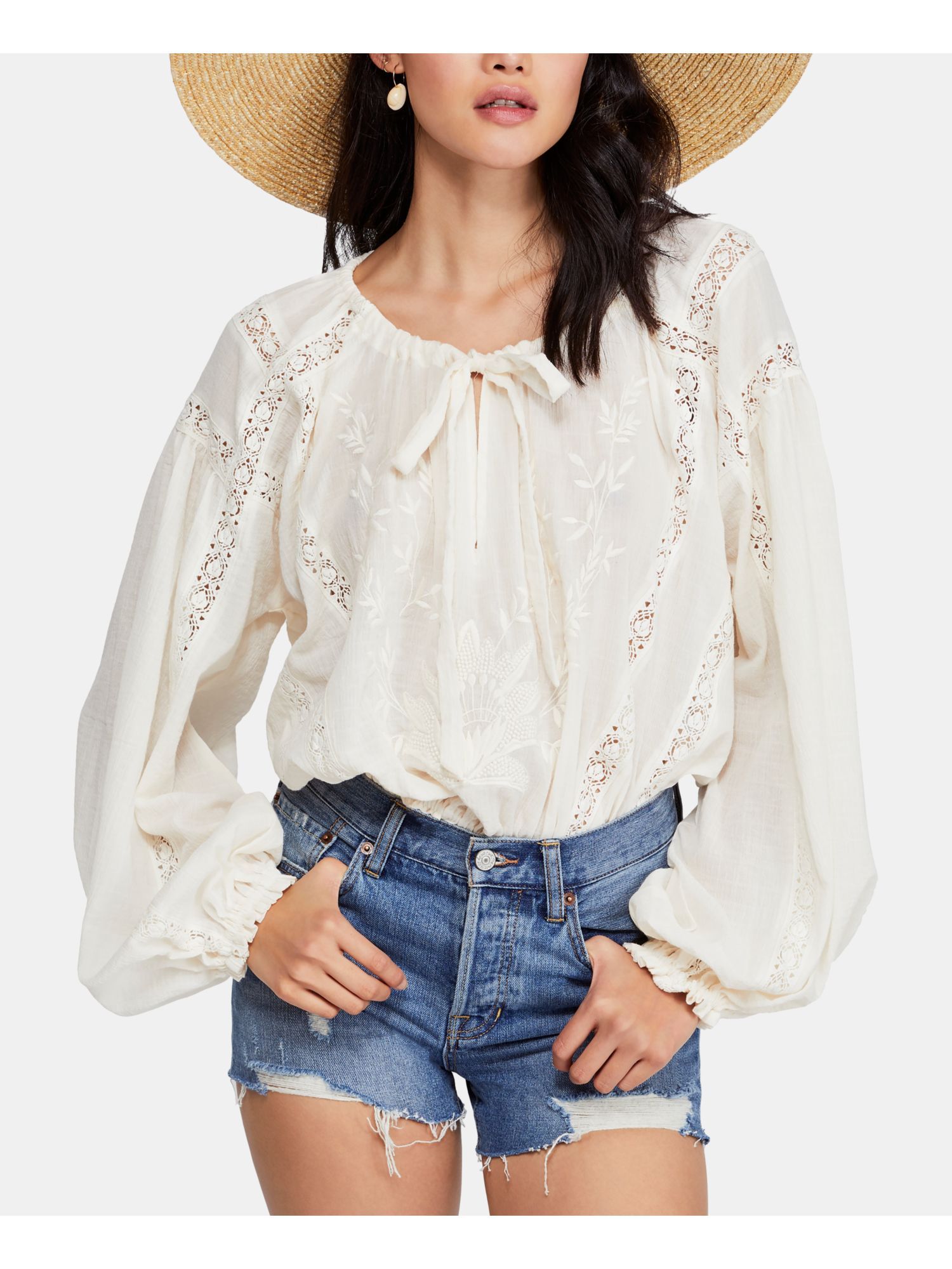 FREE PEOPLE Womens Ivory Lace Long 