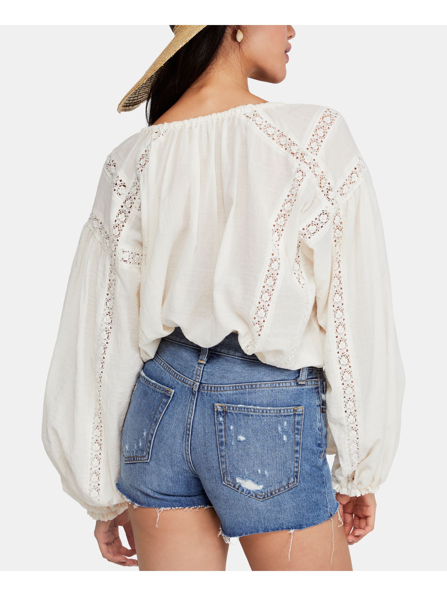 FREE PEOPLE Womens Ivory Lace Long 