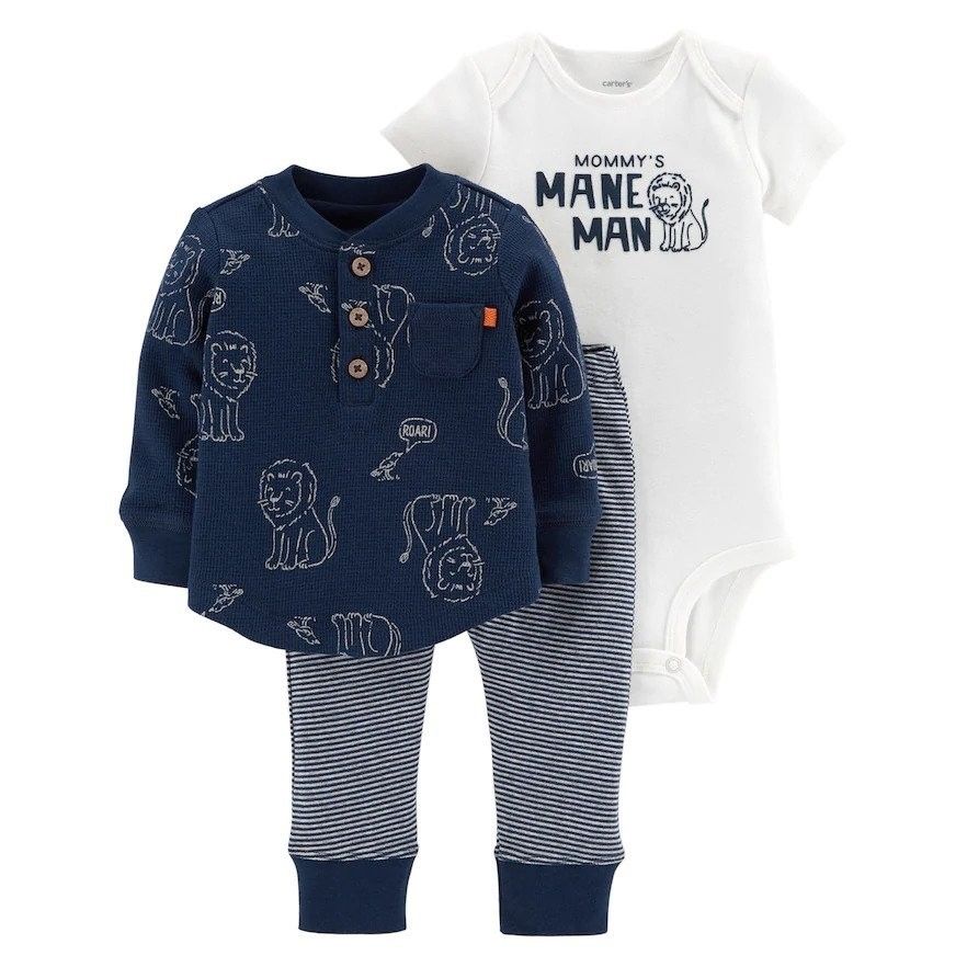 Carter's Baby Boy "Mommy's Mane Man" Bodysuit, Thermal Henley & Lion Pants Set