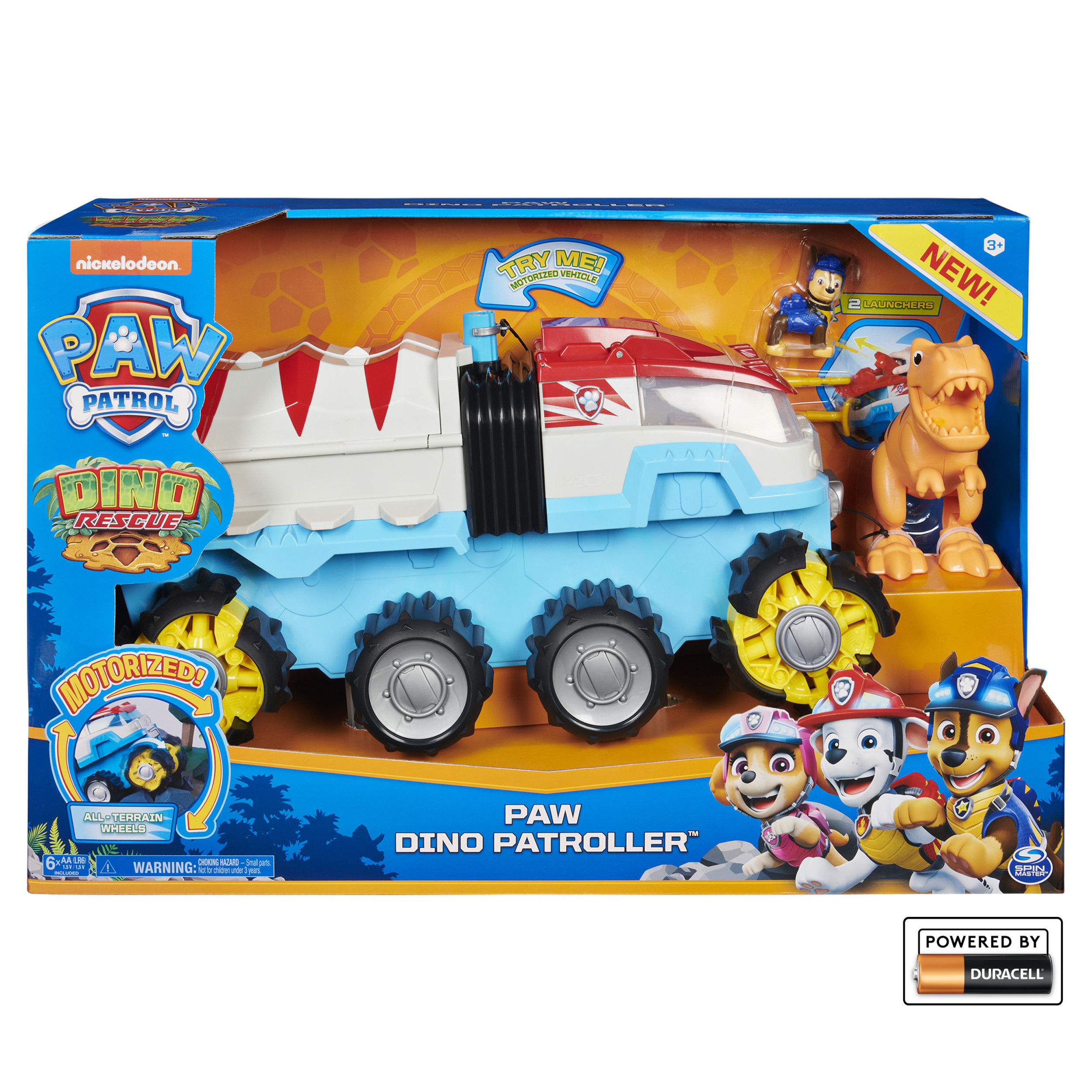 PAW Patrol, Dino Rescue Dino Patroller Motorized Team Vehicle with Exclusive Chase and T. Rex Figures