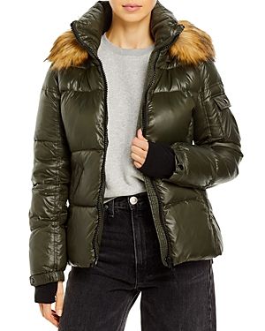 aqua faux fur trim puffer jacket