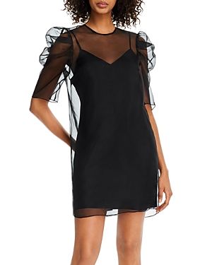 Sept Erin Silk Puff-Sleeve Mini Dress 