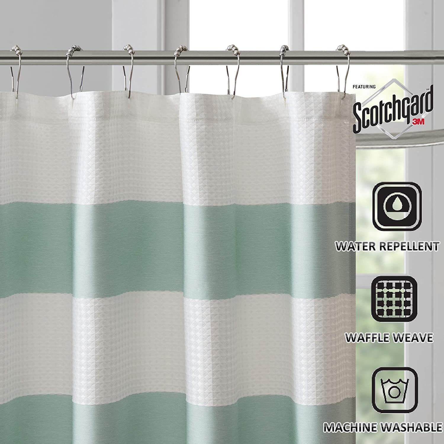 Spa Waffle Shower Curtain Pieced, Madison Park Spa Waffle Shower Curtain Aqua