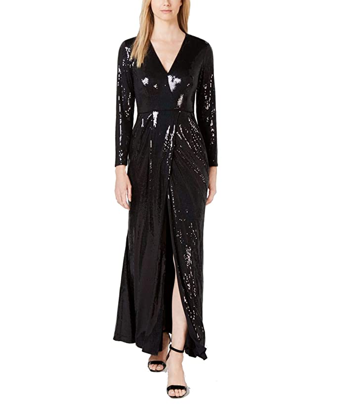 calvin klein black sequin gown